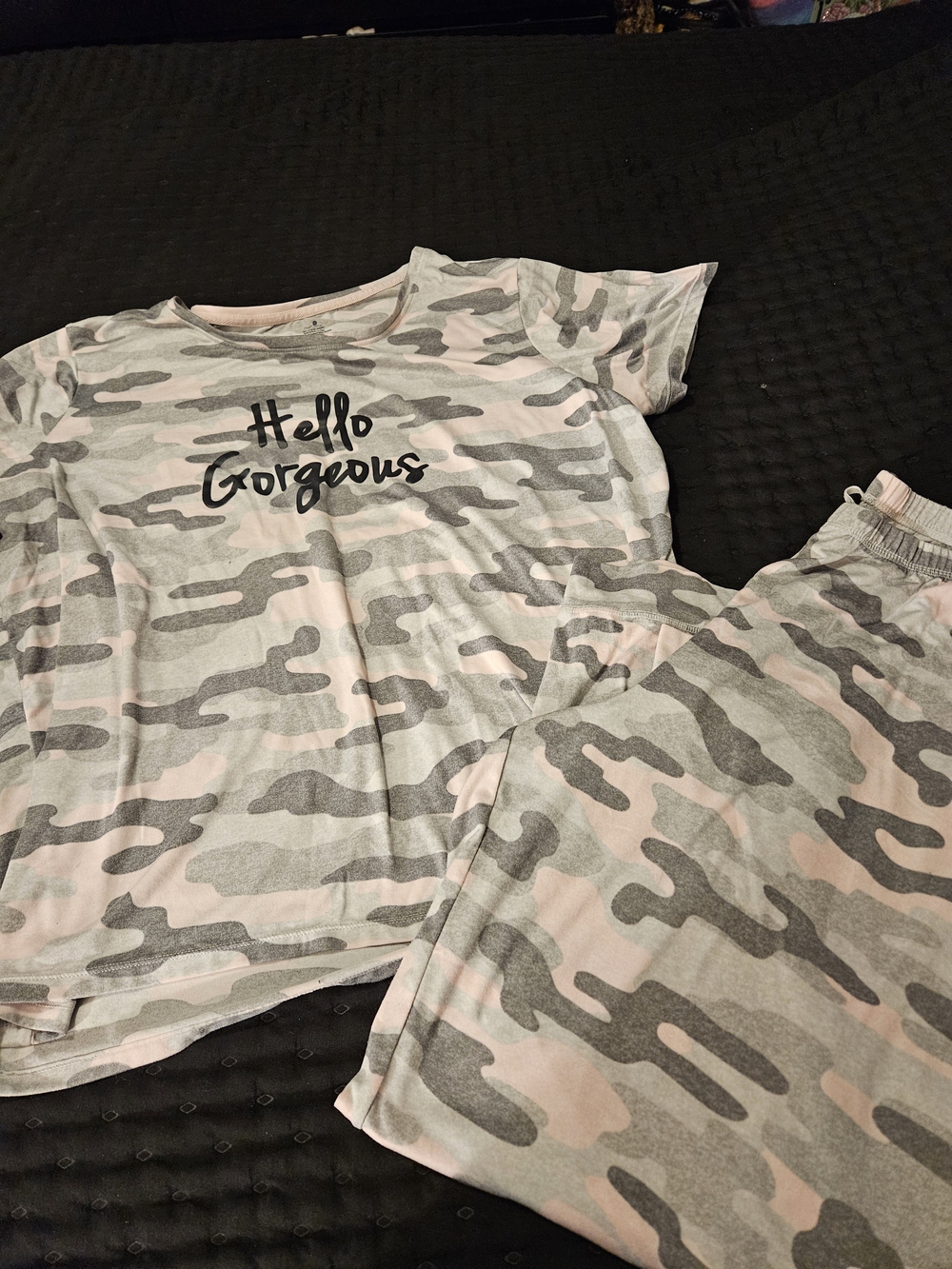 Secret Treasures Pink & Gray Camo "Hello Gorgeous" Womens Pajama Set